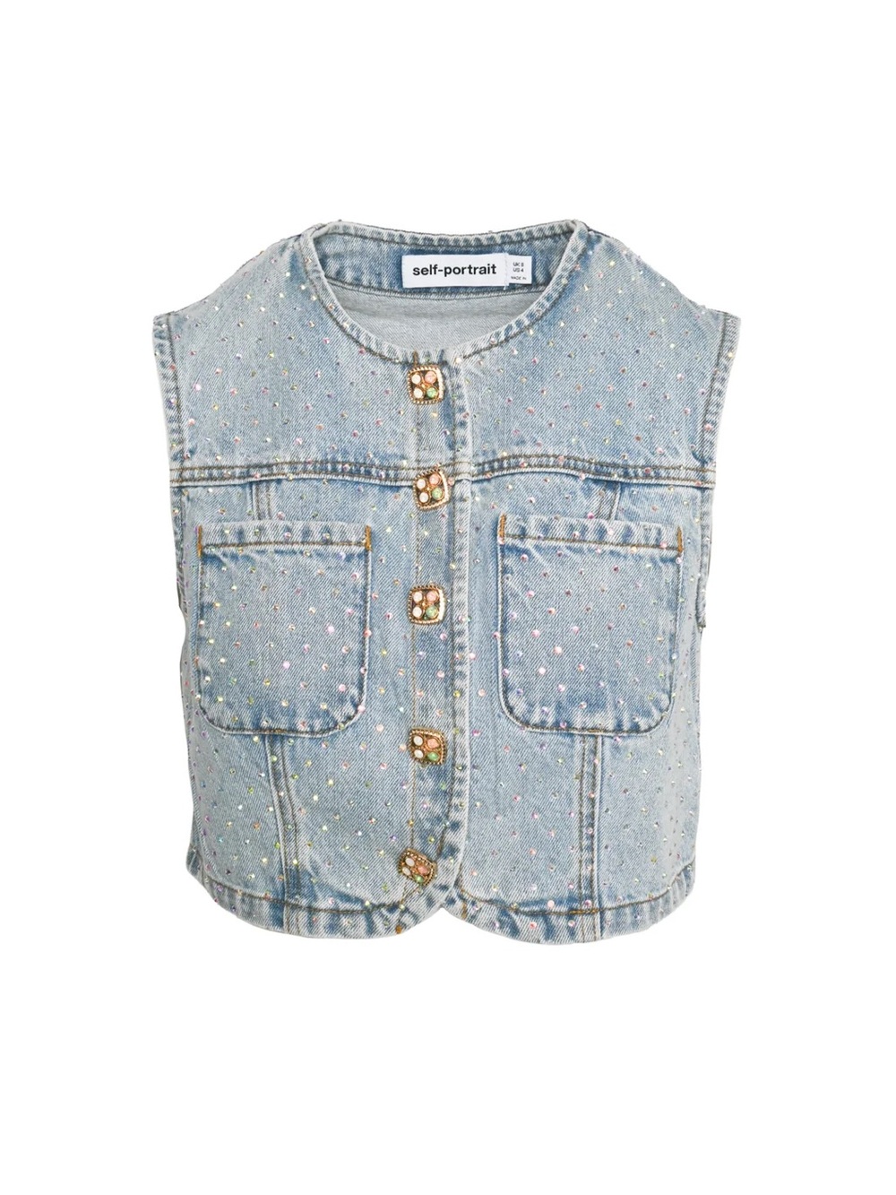 Self Portrait Light Blue Denim Rhinestone Vest & Skirt Set - Picture 4 of 4